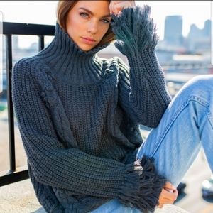 Cable knit Ribbed Turtleneck Sweater